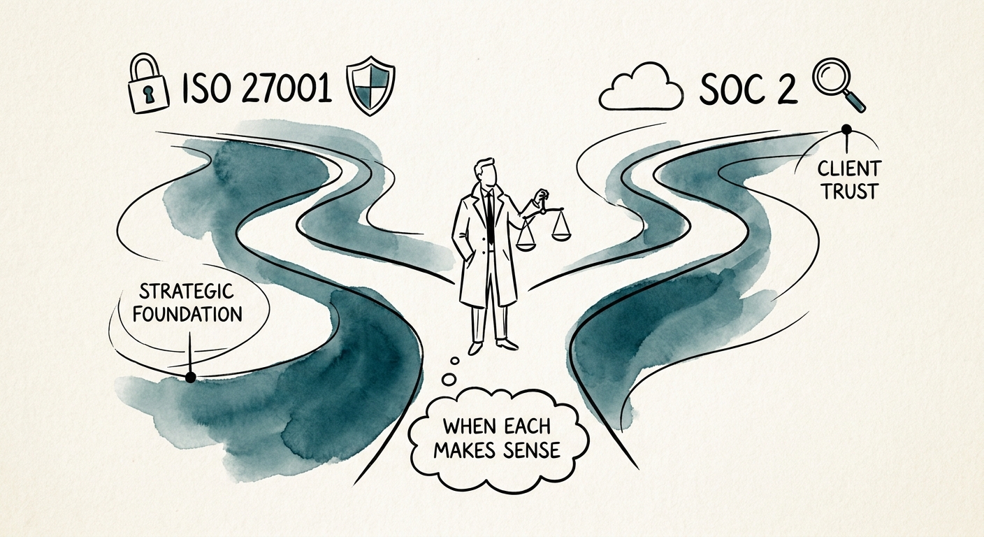 A strategic compliance roadmap comparing SOC 2 and ISO 27001 milestones for enterprise SaaS.
