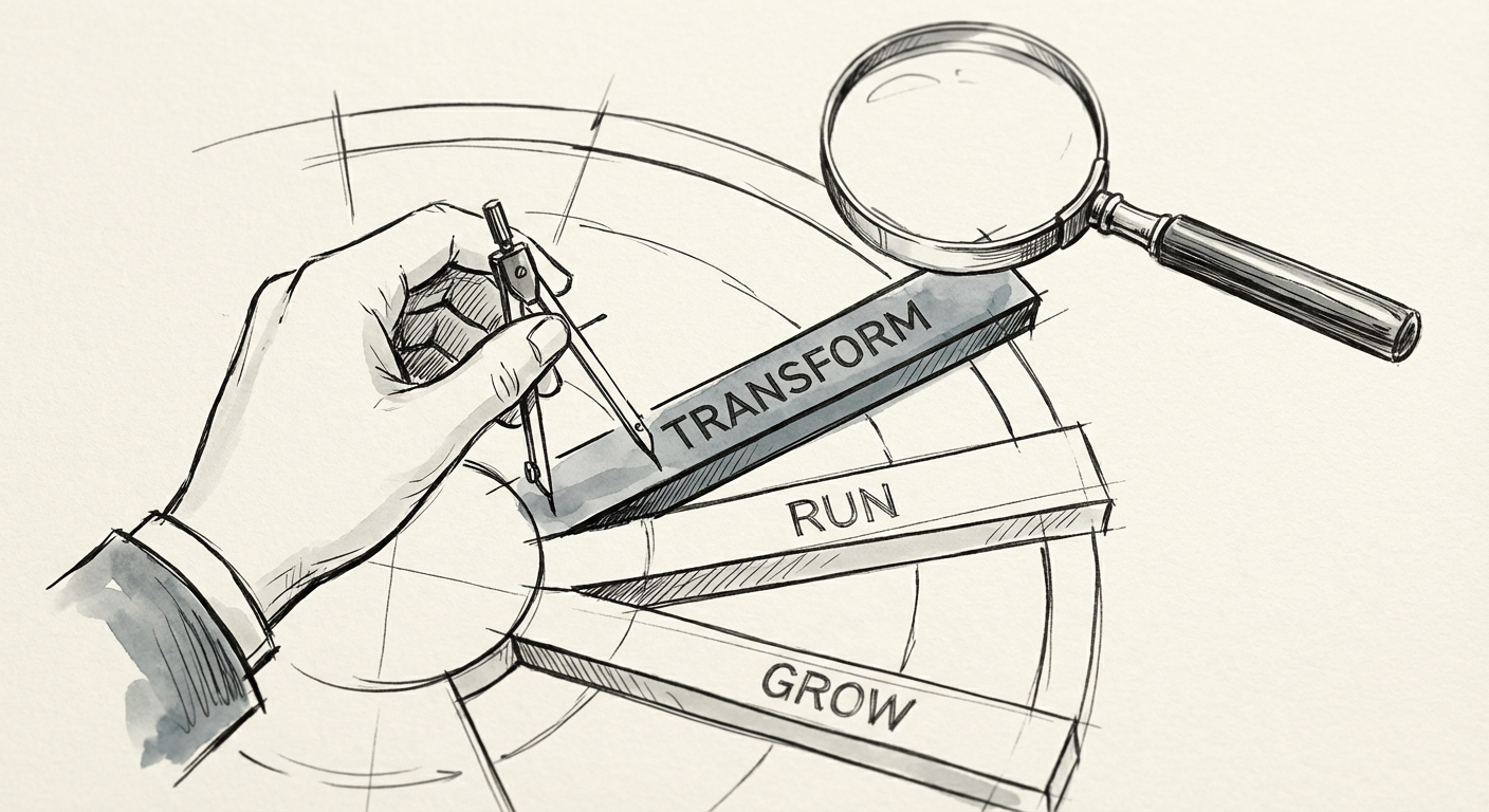 Chart showing Run Grow Transform budget allocation framework