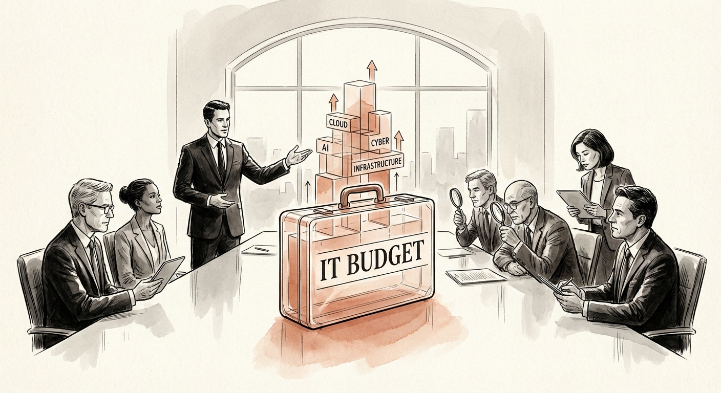 CIO presenting IT budget breakdown to private equity board members