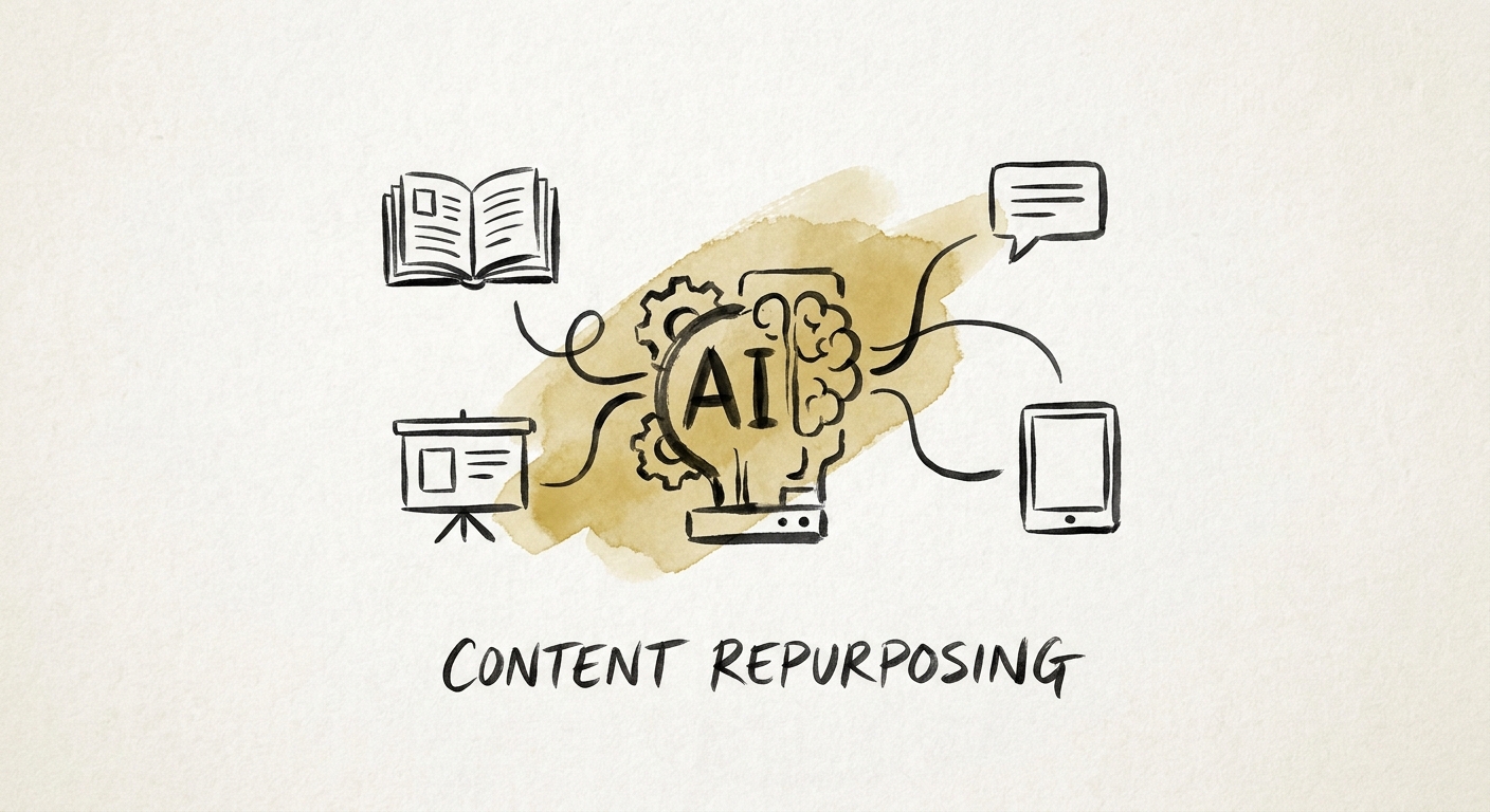 Knowledge management teams reviewing a governed AI workflow for content repurposing.