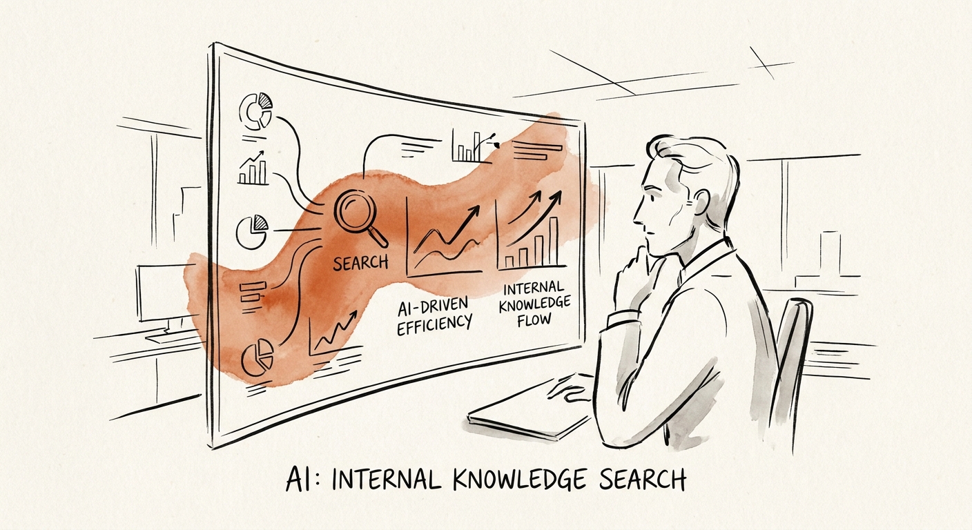Knowledge owner reviewing internal search results, source citation, permission boundary, stale-source flag, and AI answer escalation.