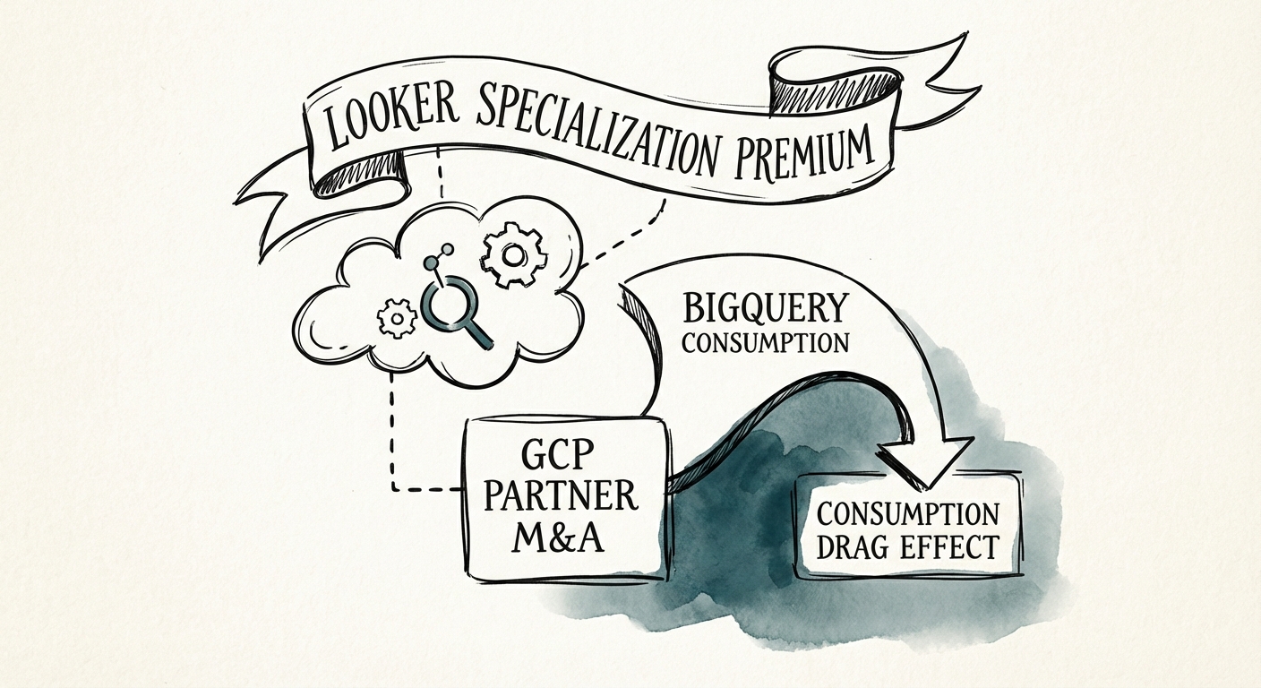 Diagram illustrating the 'Consumption Drag' effect of Looker implementation on BigQuery usage