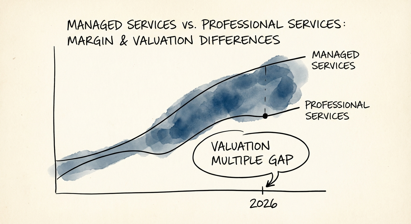 Graph showing valuation multiple gap between Managed Services and Professional Services firms in 2026