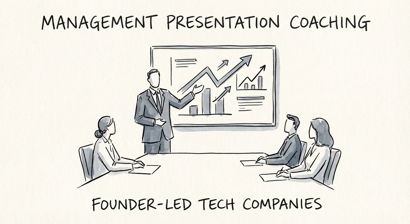 Founder presenting data-driven growth strategy to private equity investors during a management presentation