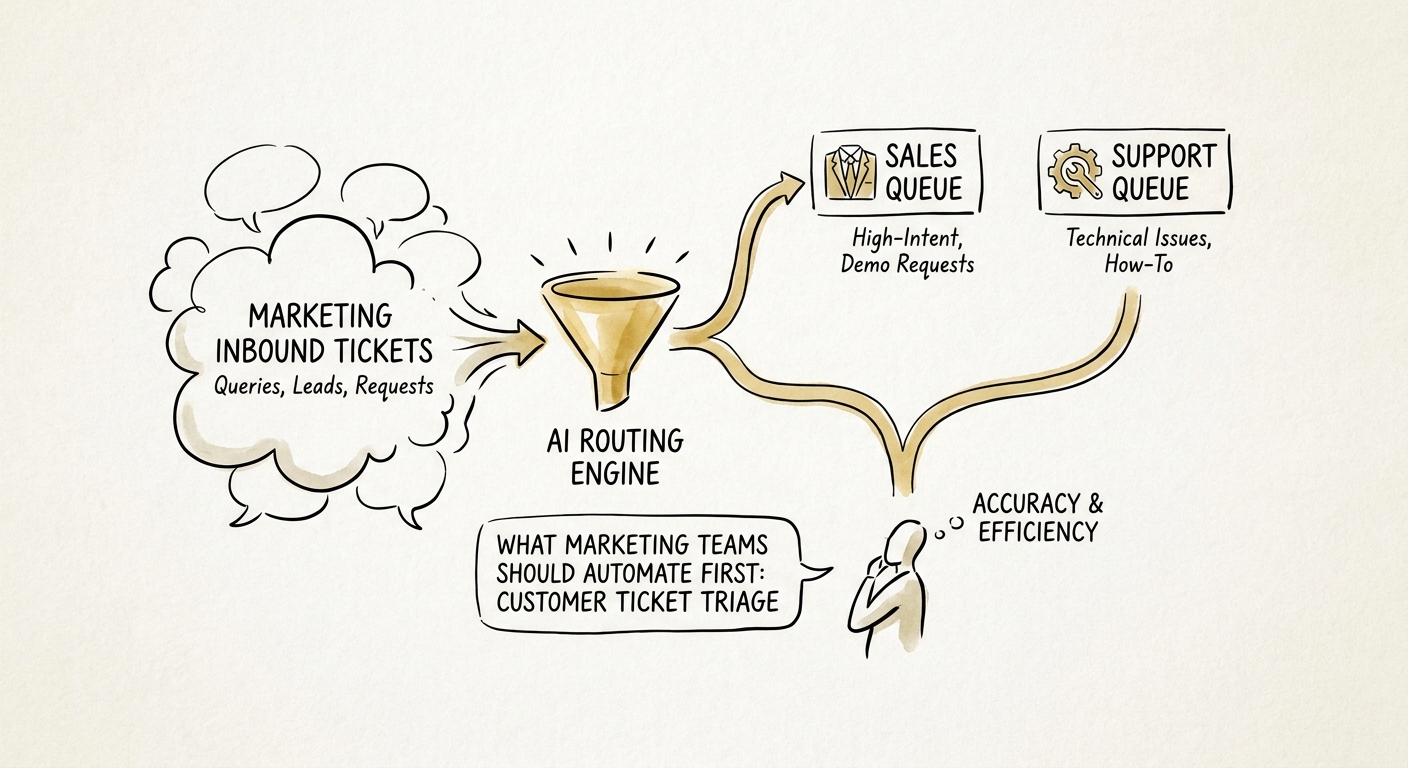 A marketing or growth leader reviewing a governed AI workflow for customer ticket triage.