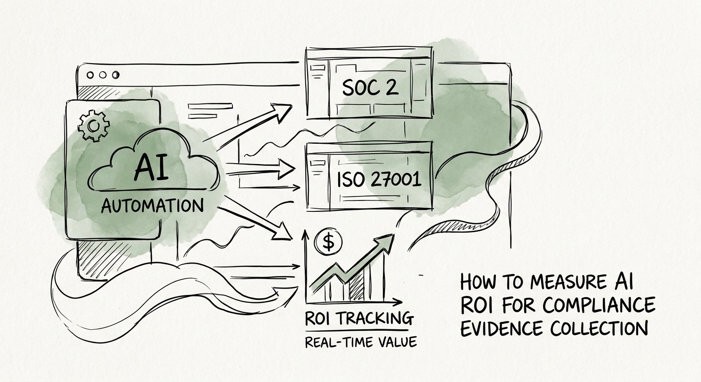 Dashboard measuring AI ROI for compliance evidence collection across baseline, exceptions, quality, and adoption.