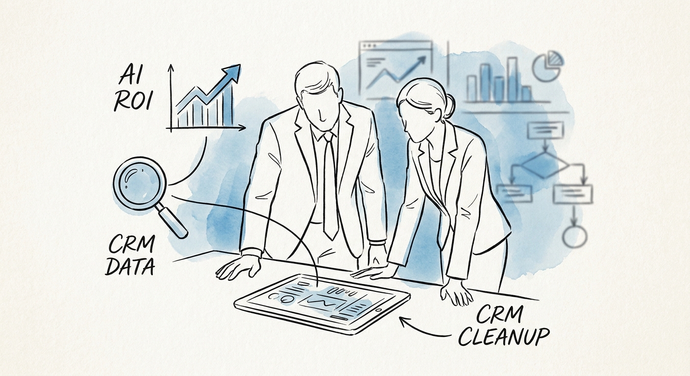 Revenue operations team reviewing AI-assisted CRM cleanup and pipeline velocity metrics.