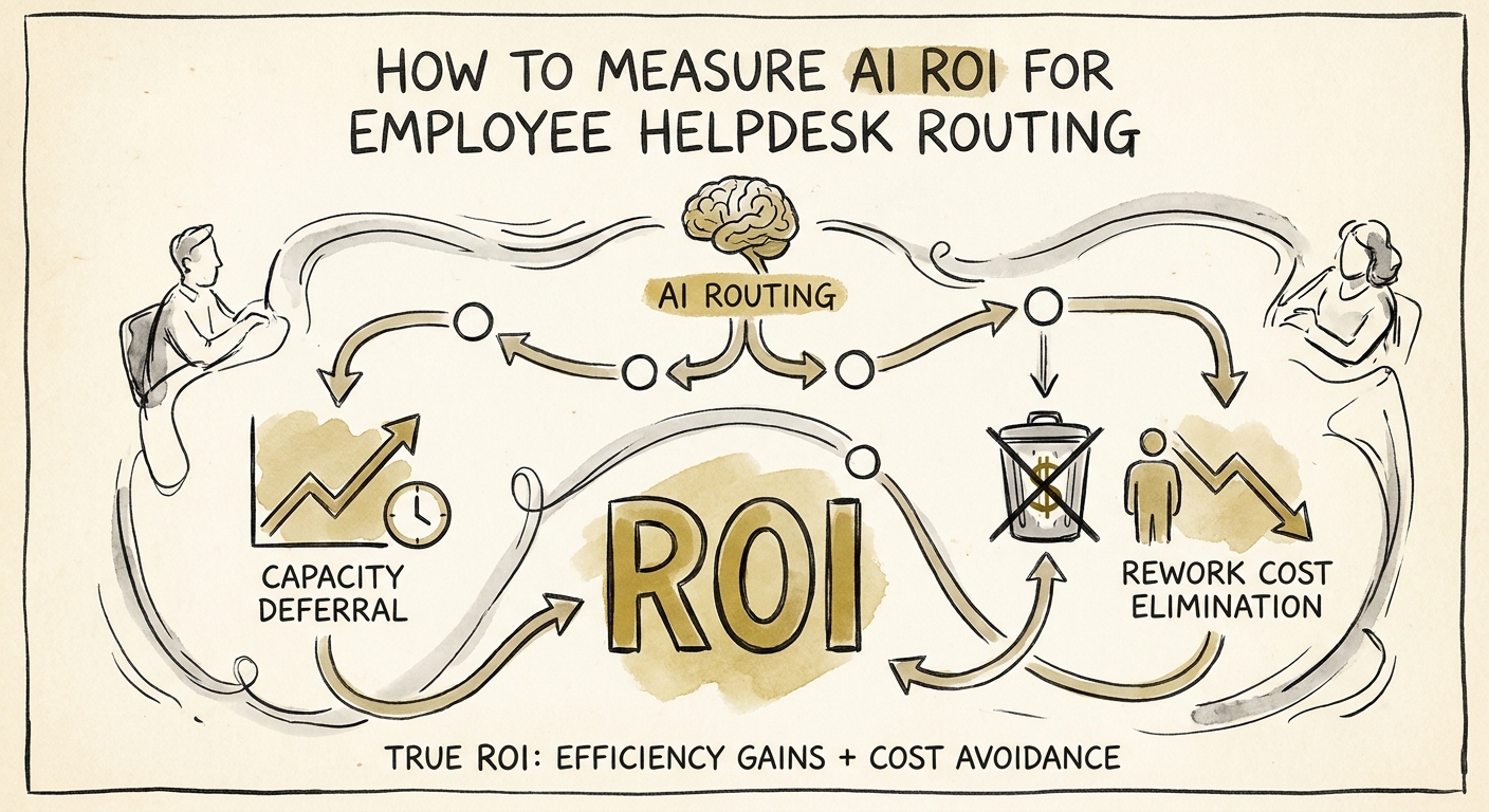 IT and HR operations leaders reviewing AI ROI for employee helpdesk routing.