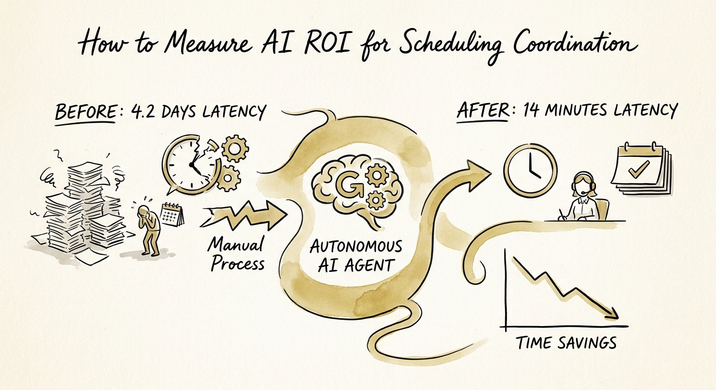 Scheduling coordination ROI model connecting cycle time, utilization, and client handoffs.