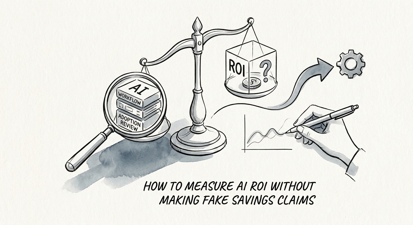 AI ROI model comparing cycle time, quality, revenue response, cost avoidance, risk, and adoption.