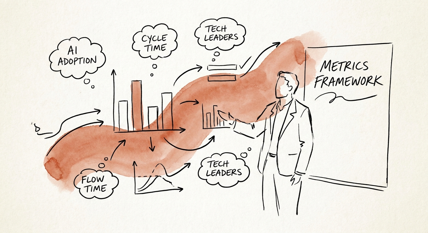Technology leader reviewing AI adoption metrics tied to workflow outcomes.
