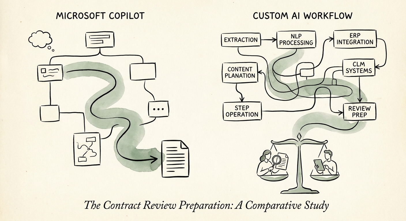 Contract review preparation map showing approved clause source, deal context, risk checklist, legal reviewer, and escalation threshold.