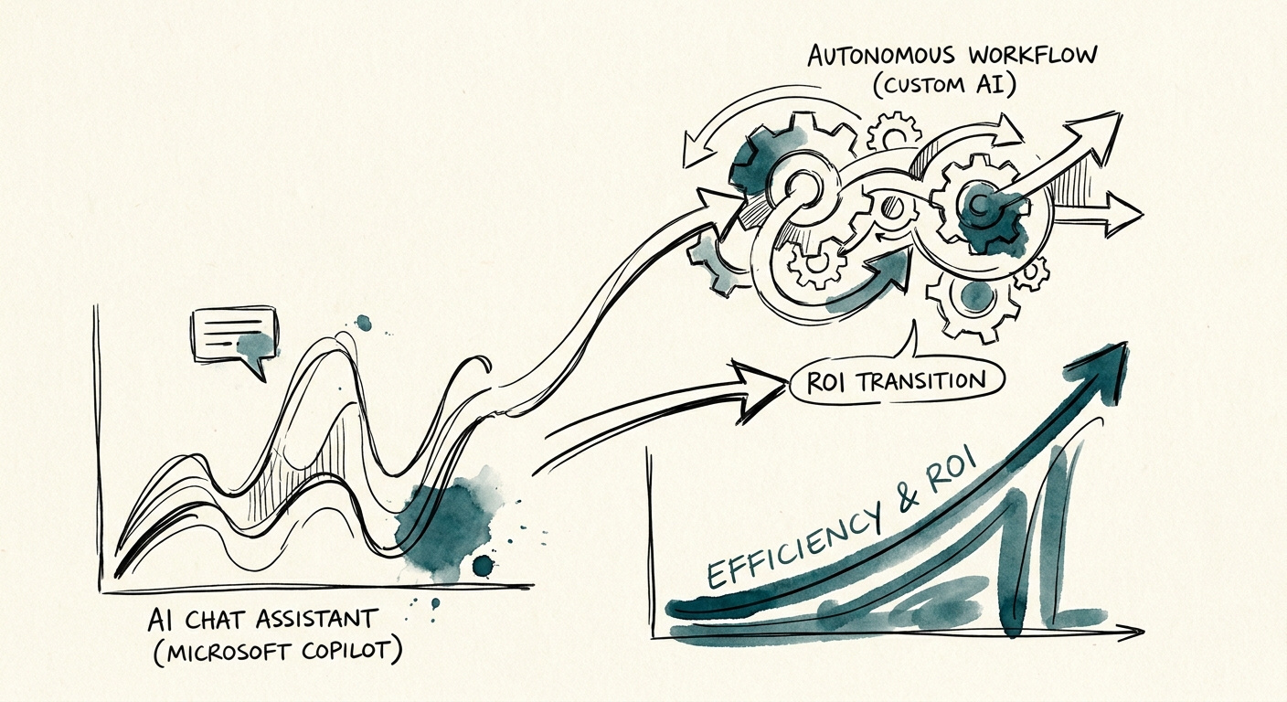 Comparison map for Copilot versus custom AI workflow in scheduling coordination.
