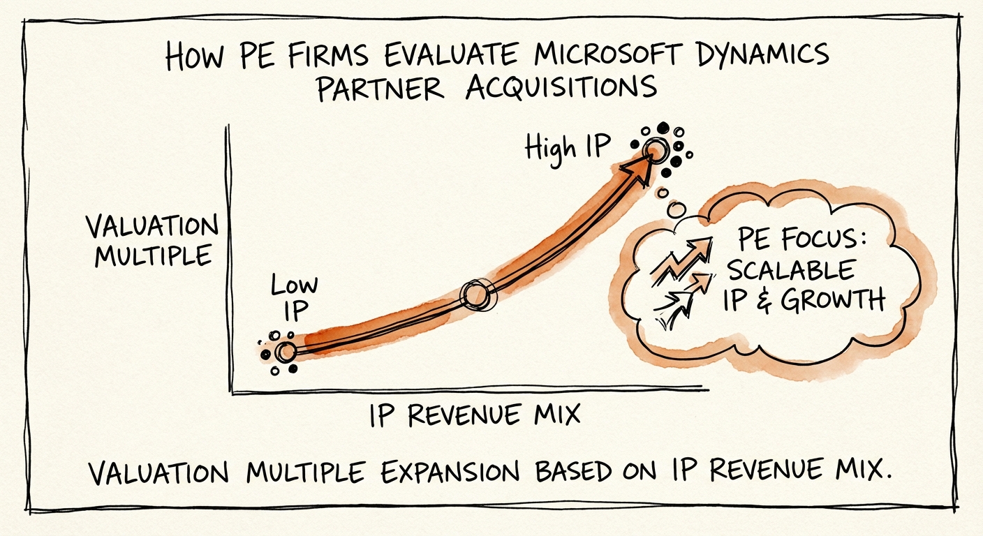 Chart showing valuation multiple expansion for Microsoft Dynamics partners based on IP revenue mix