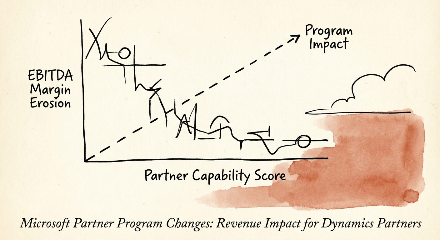 Graph showing the correlation between Partner Capability Score and EBITDA margin erosion for Dynamics partners.