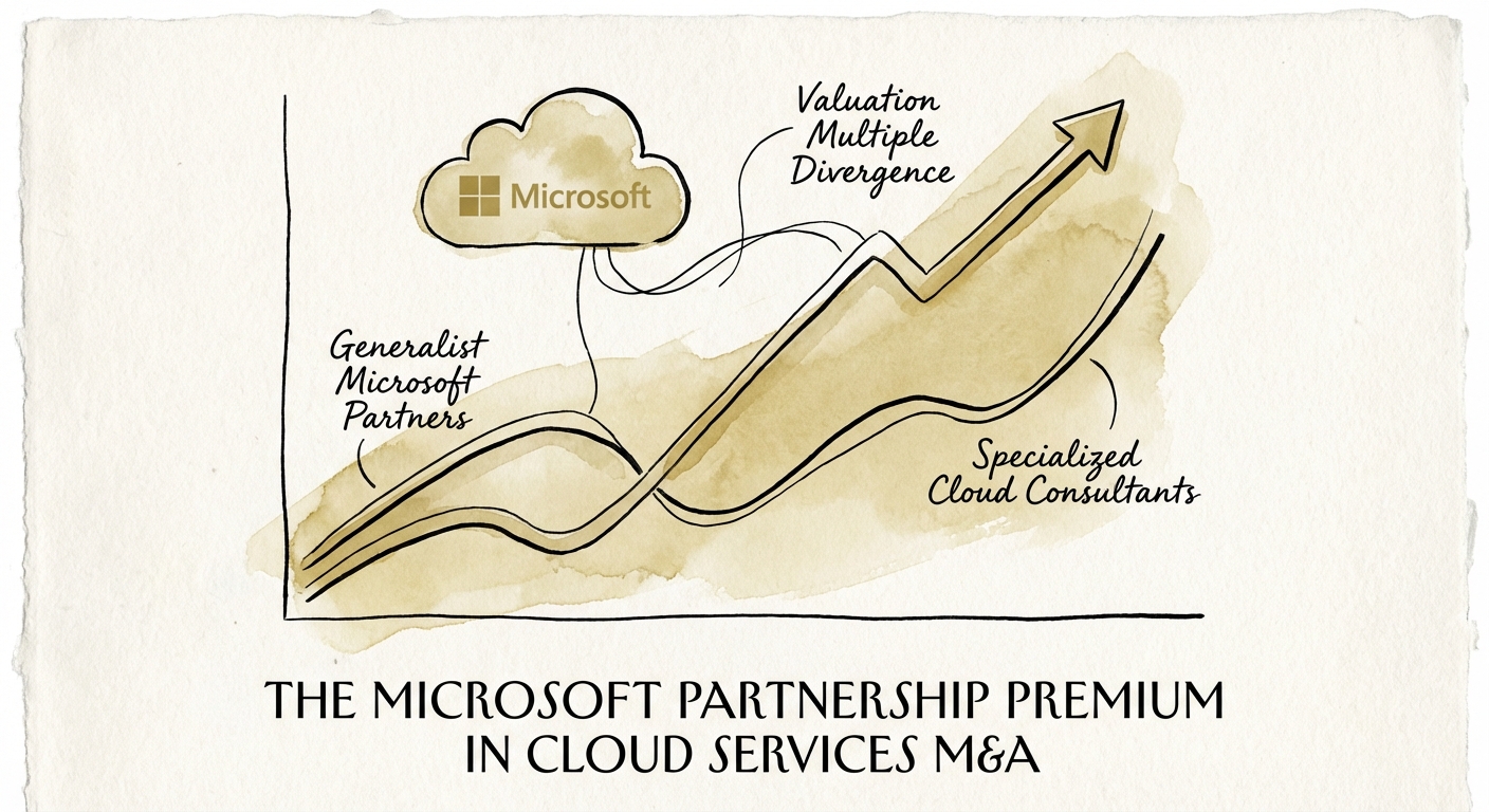 Graph showing valuation multiple divergence between generalist Microsoft partners and specialized cloud consultants