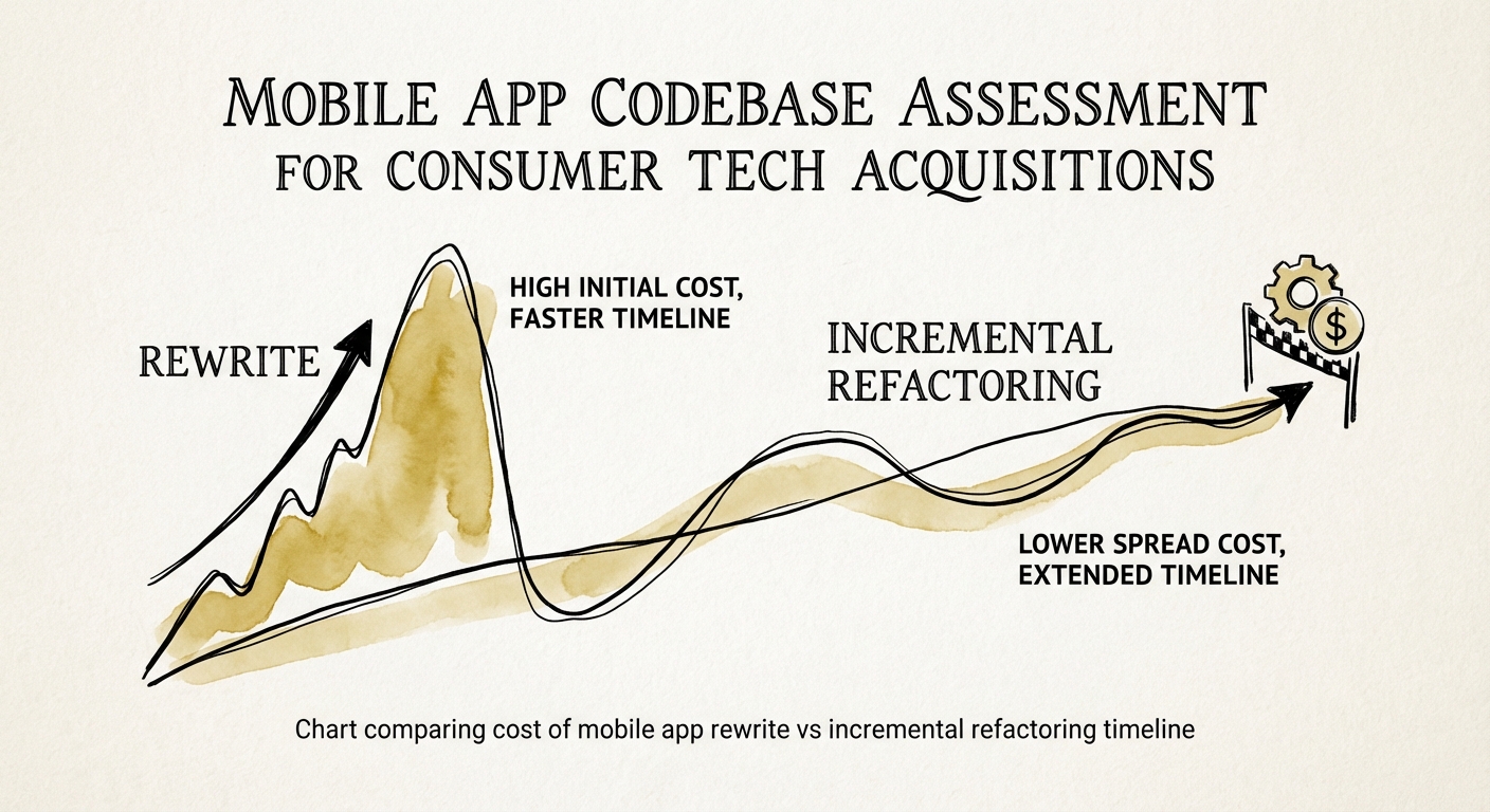 Chart comparing cost of mobile app rewrite vs incremental refactoring timeline