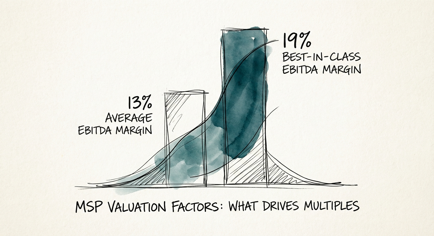 Chart comparing average MSP EBITDA margins of 13% versus best-in-class margins of 19%.