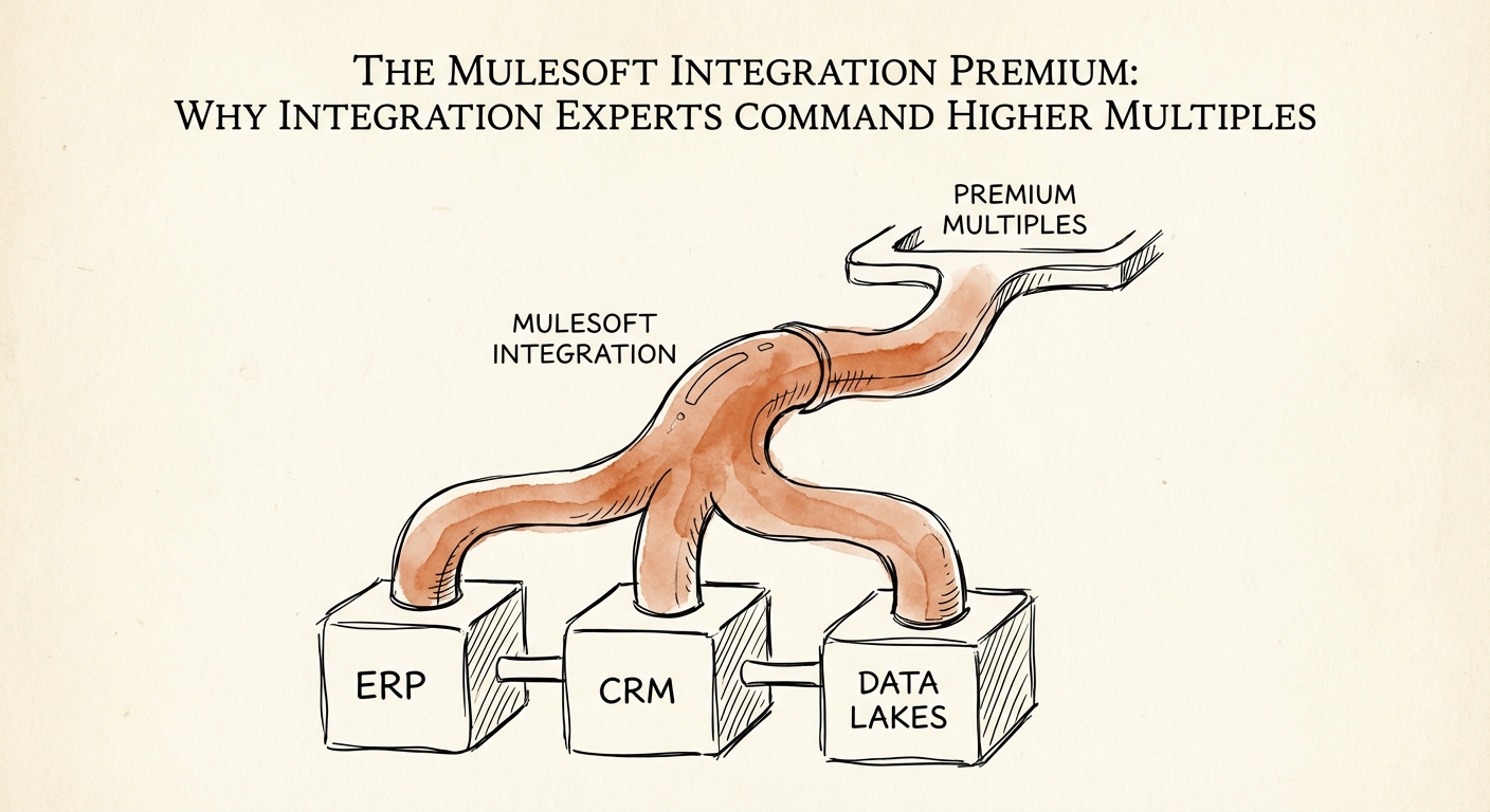 Diagram illustrating the 'Plumbing Moat' concept where MuleSoft integration connects ERP, CRM, and Data Lakes.