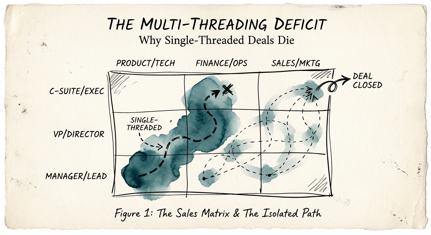 Diagram of the 3x3 Sales Matrix showing three levels of seniority across three functional departments
