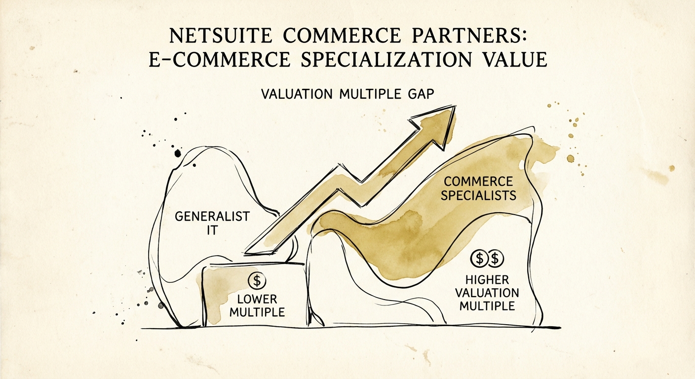 Chart showing valuation multiple gap between generalist IT services and specialized commerce MSPs