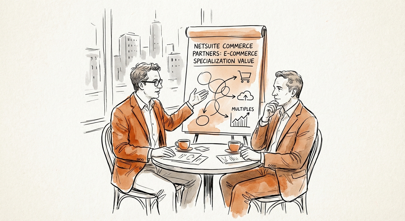 Justin Leader explaining NetSuite commerce valuation multiples to a founder