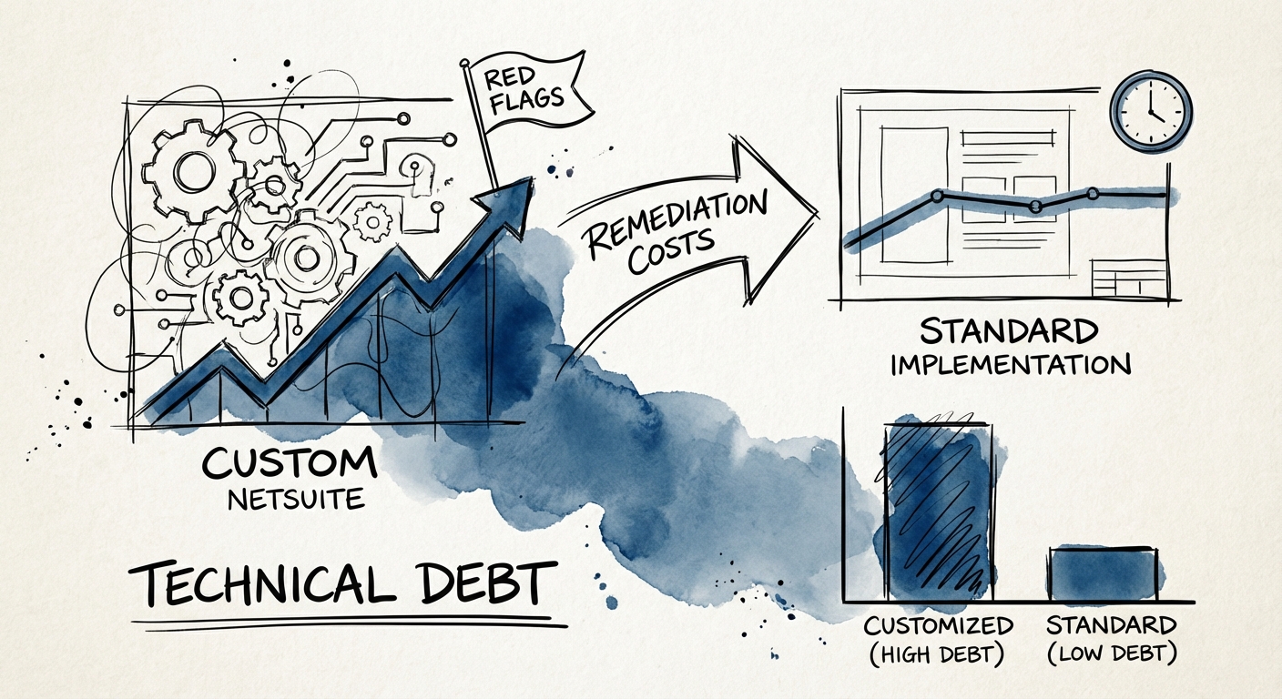 Chart comparing remediation costs of NetSuite customizations vs standard implementation