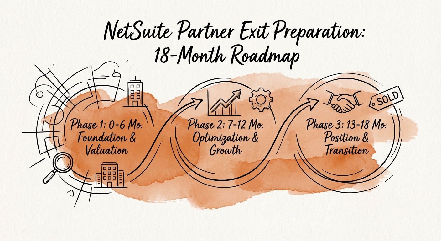 Timeline graphic illustrating the 18-month exit preparation roadmap phases
