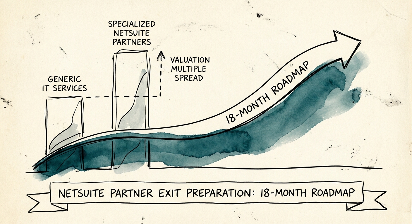 Chart showing valuation multiple spread between generic IT services and specialized NetSuite partners