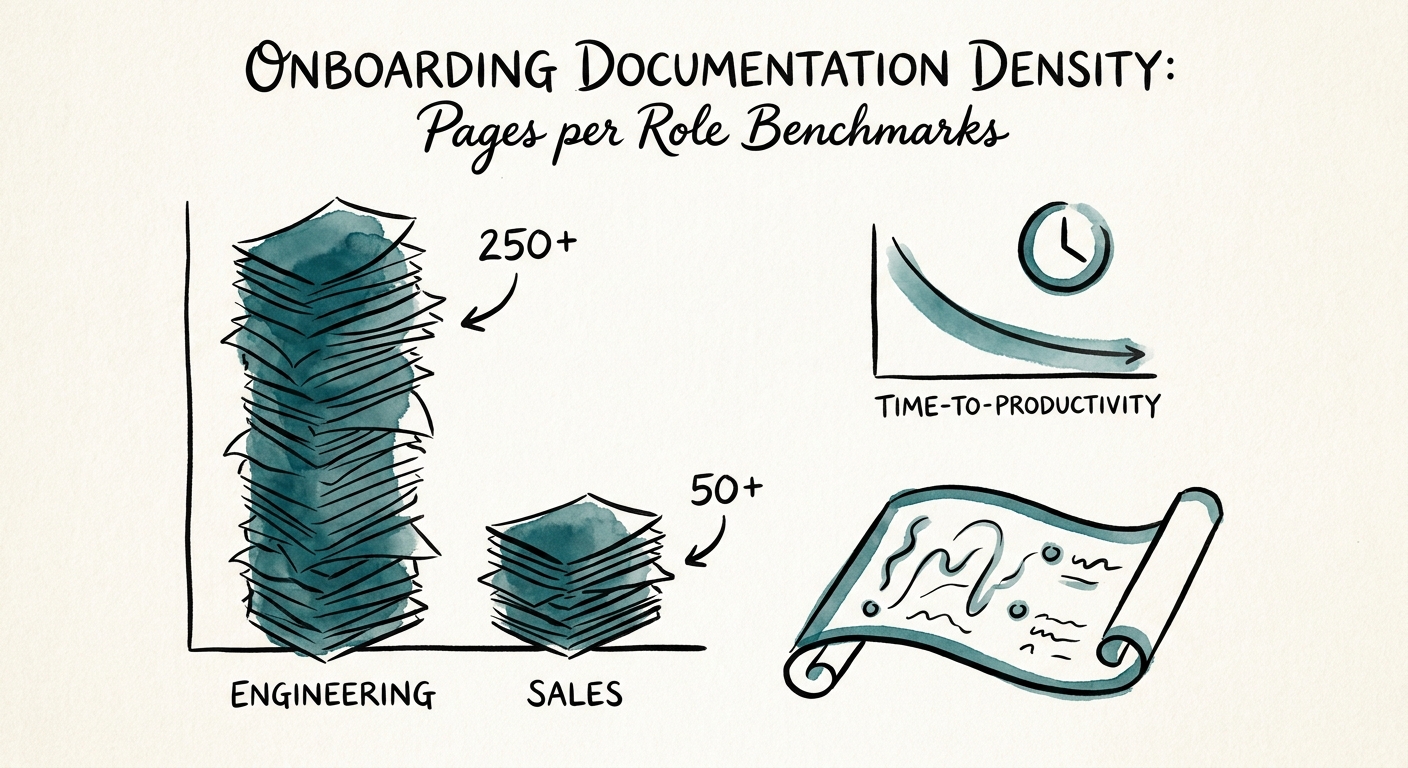 A dashboard displaying onboarding documentation density metrics and employee time-to-productivity benchmarks.