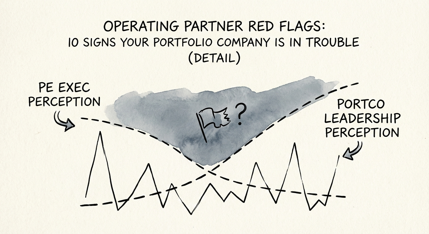 Chart showing the divergence between PE executive and portfolio
company leadership perceptions of management quality.