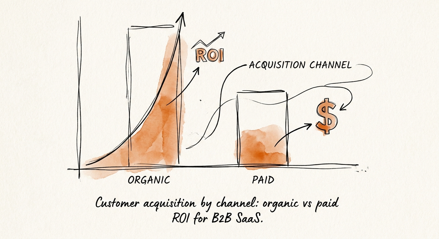 Bar chart comparing organic and paid customer acquisition cost payback periods for B2B SaaS companies.