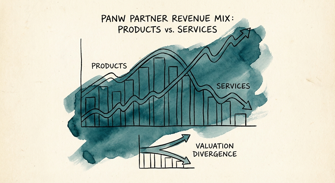 Graph showing valuation multiple divergence between resale-focused and services-focused cybersecurity partners.