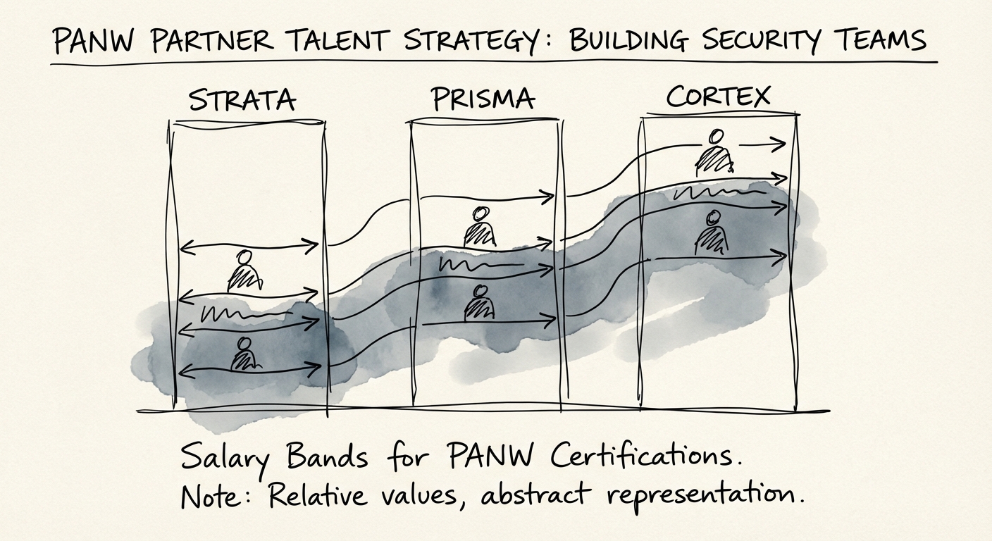 Chart showing salary bands for PANW certifications: Strata vs. Prisma vs. Cortex engineers.