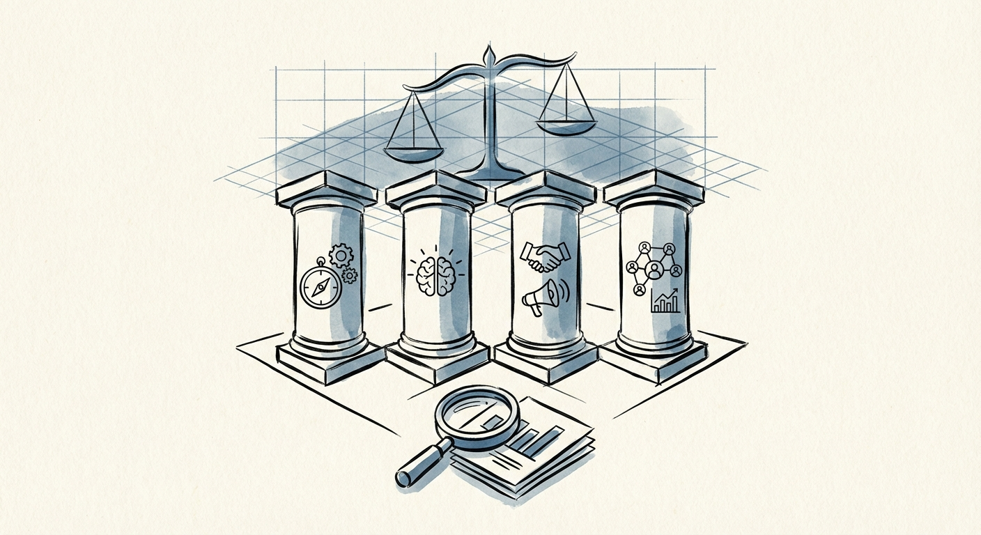 Private Equity Management Assessment Framework visualizing the 4 pillars of leadership evaluation