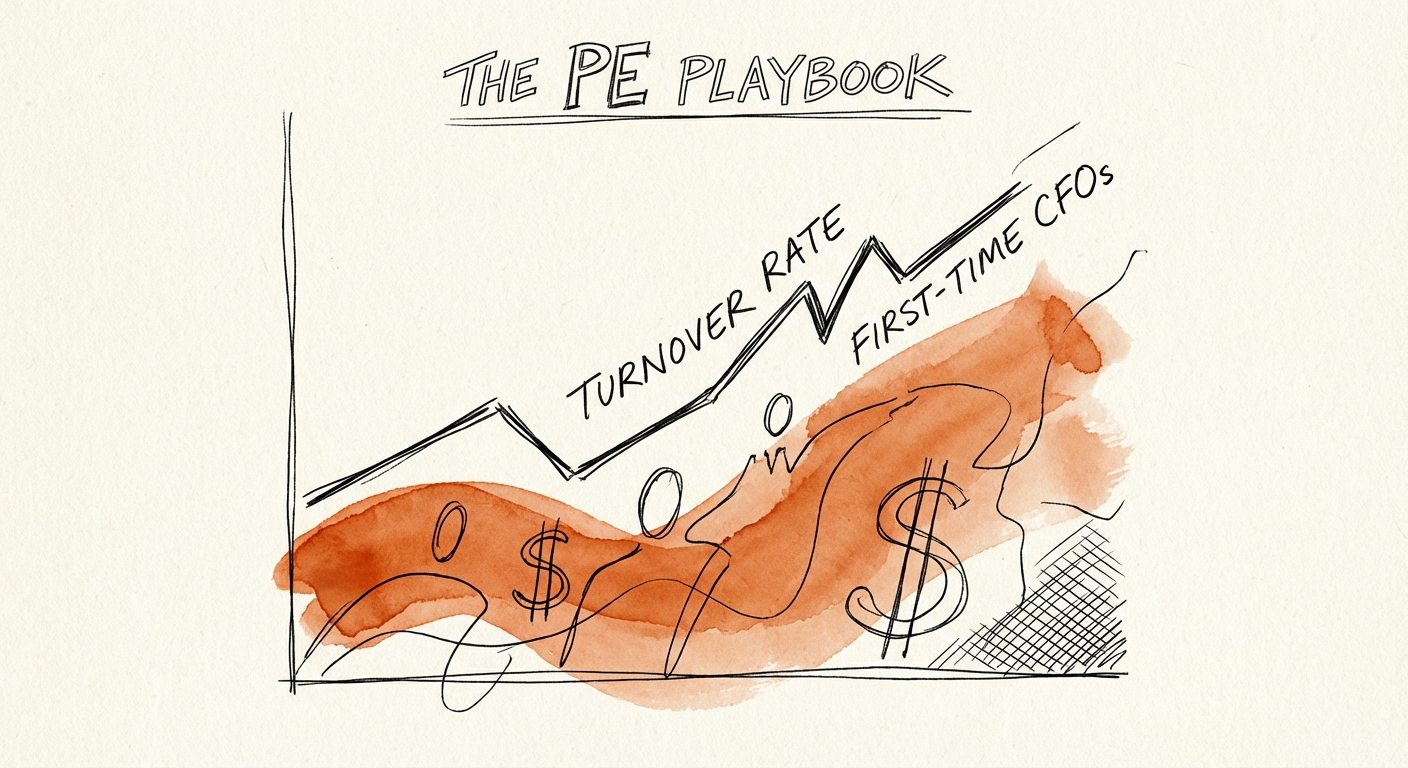 Graph showing high turnover rates of first-time CFOs in PE
portfolios