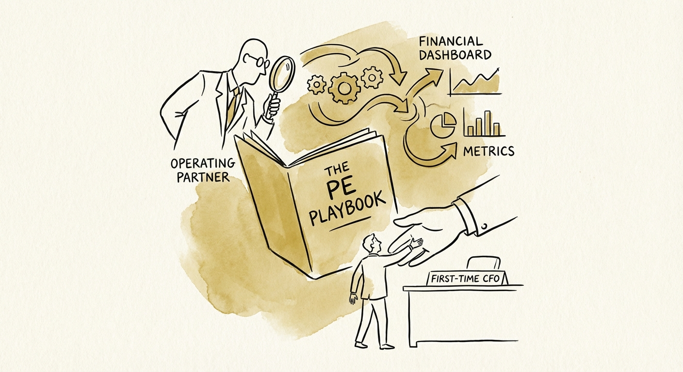 Private Equity Operating Partner reviewing CFO financial dashboard metrics