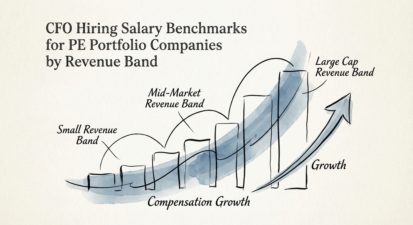 Private Equity CFO salary benchmarks chart showing compensation growth by revenue band
