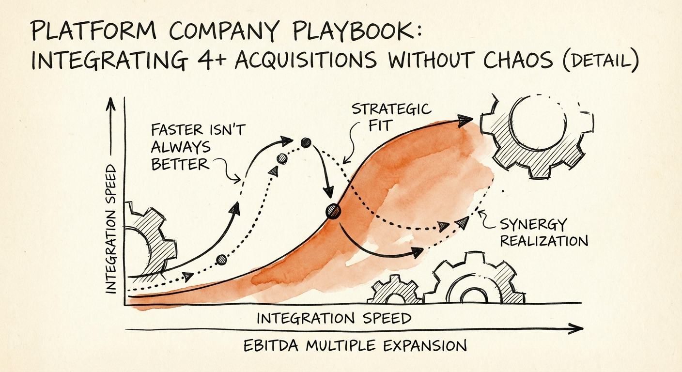 Chart showing the correlation between integration speed and
EBITDA multiple expansion in private equity roll-ups.