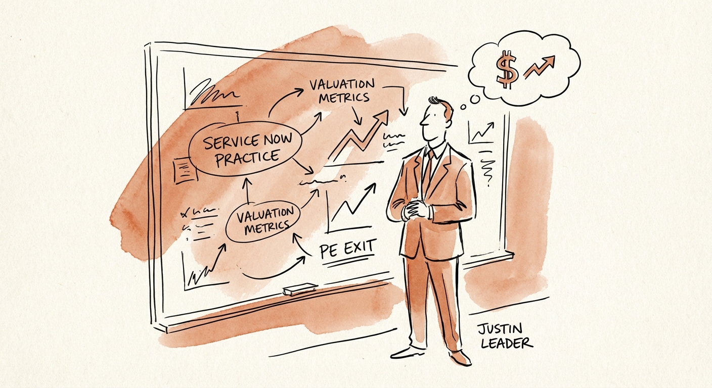 Justin Leader analyzing ServiceNow partner valuation metrics on a whiteboard