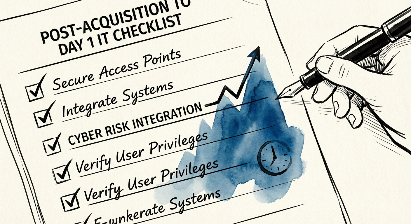 Graph showing the spike in cyber risk during the first 30 days of M&A integration.