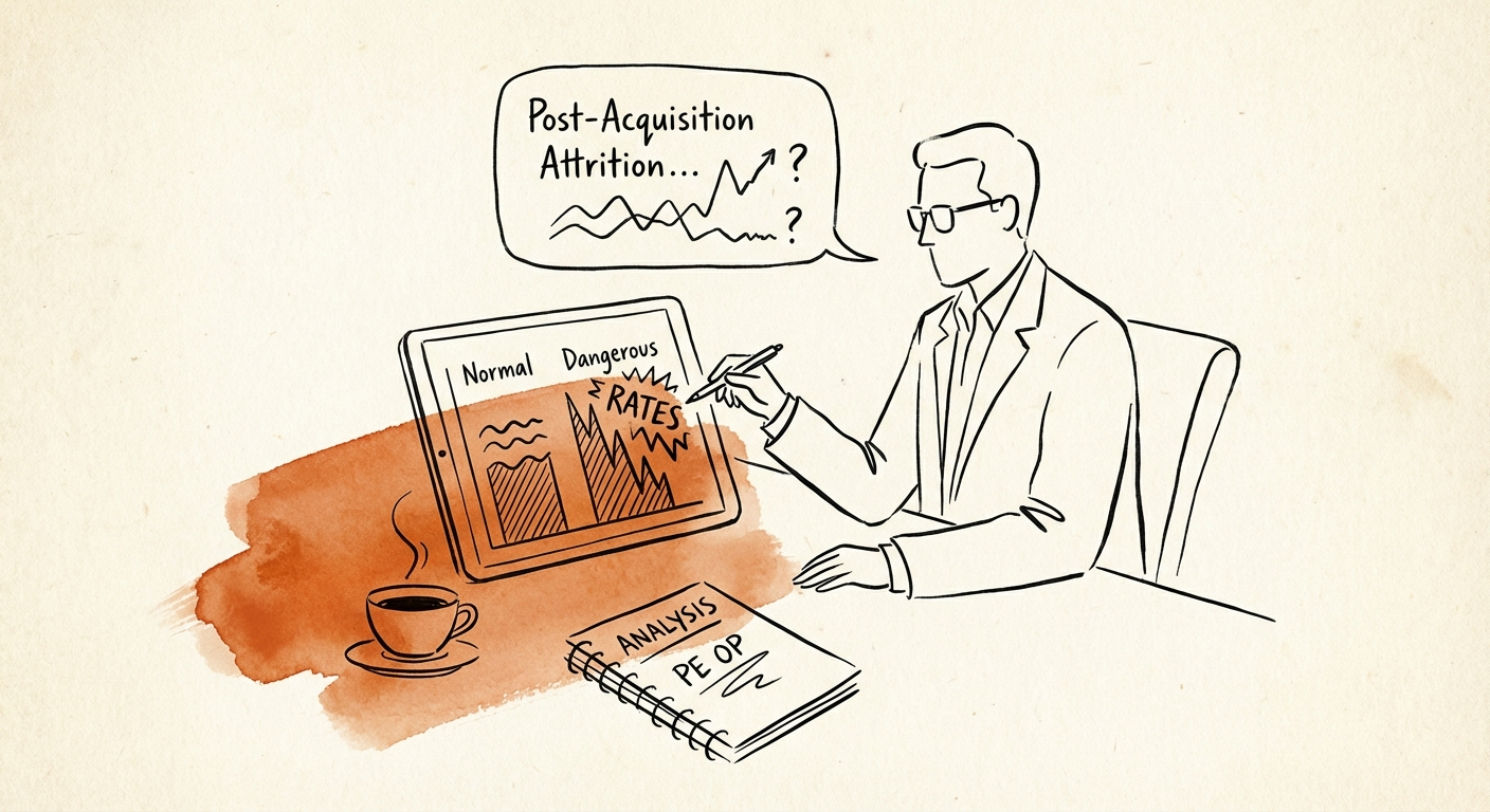 Private Equity Operating Partner analyzing employee turnover metrics on a dashboard