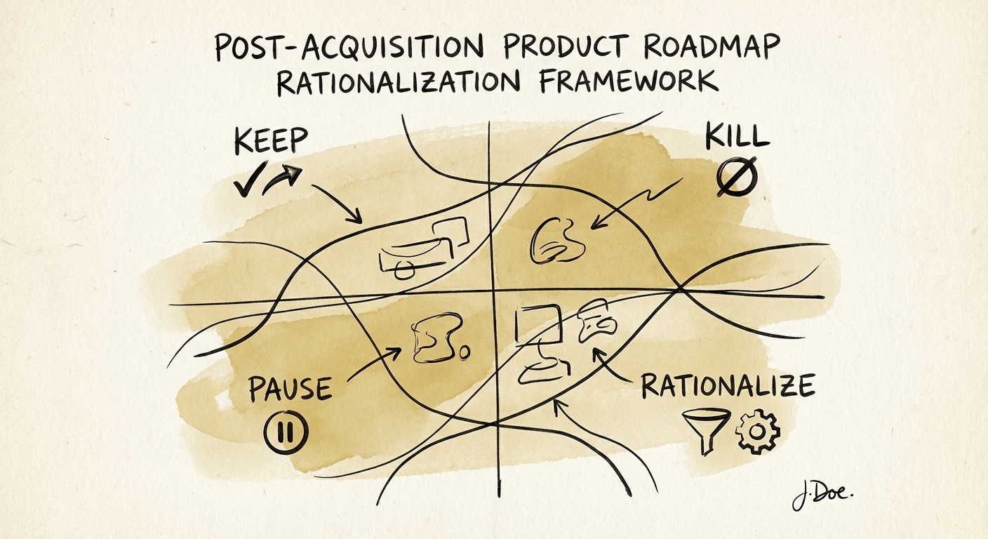 Four-quadrant matrix showing product roadmap rationalization strategy: Accelerate, Refactor, Maintain, Kill.