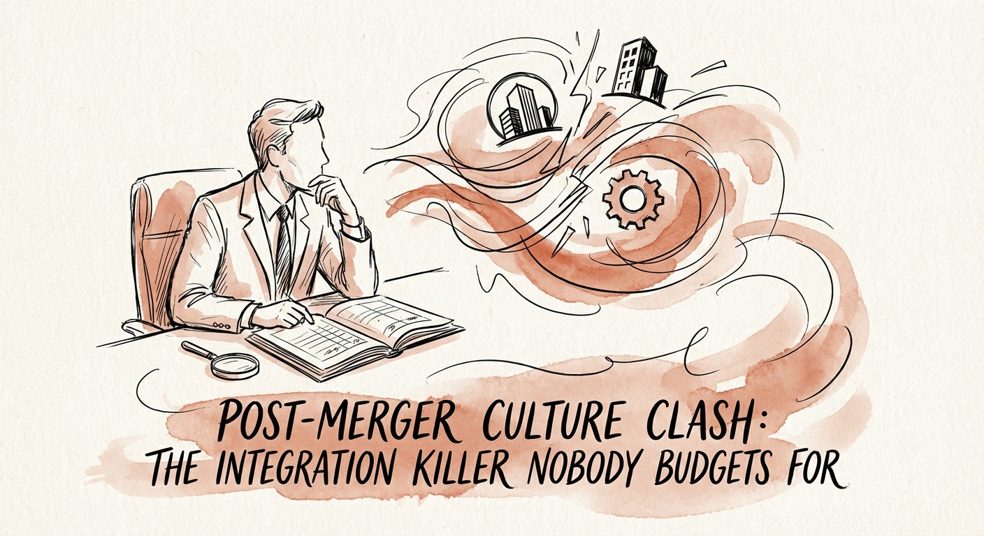 Private Equity operating partner analyzing post-merger employee turnover data and cultural integration metrics.