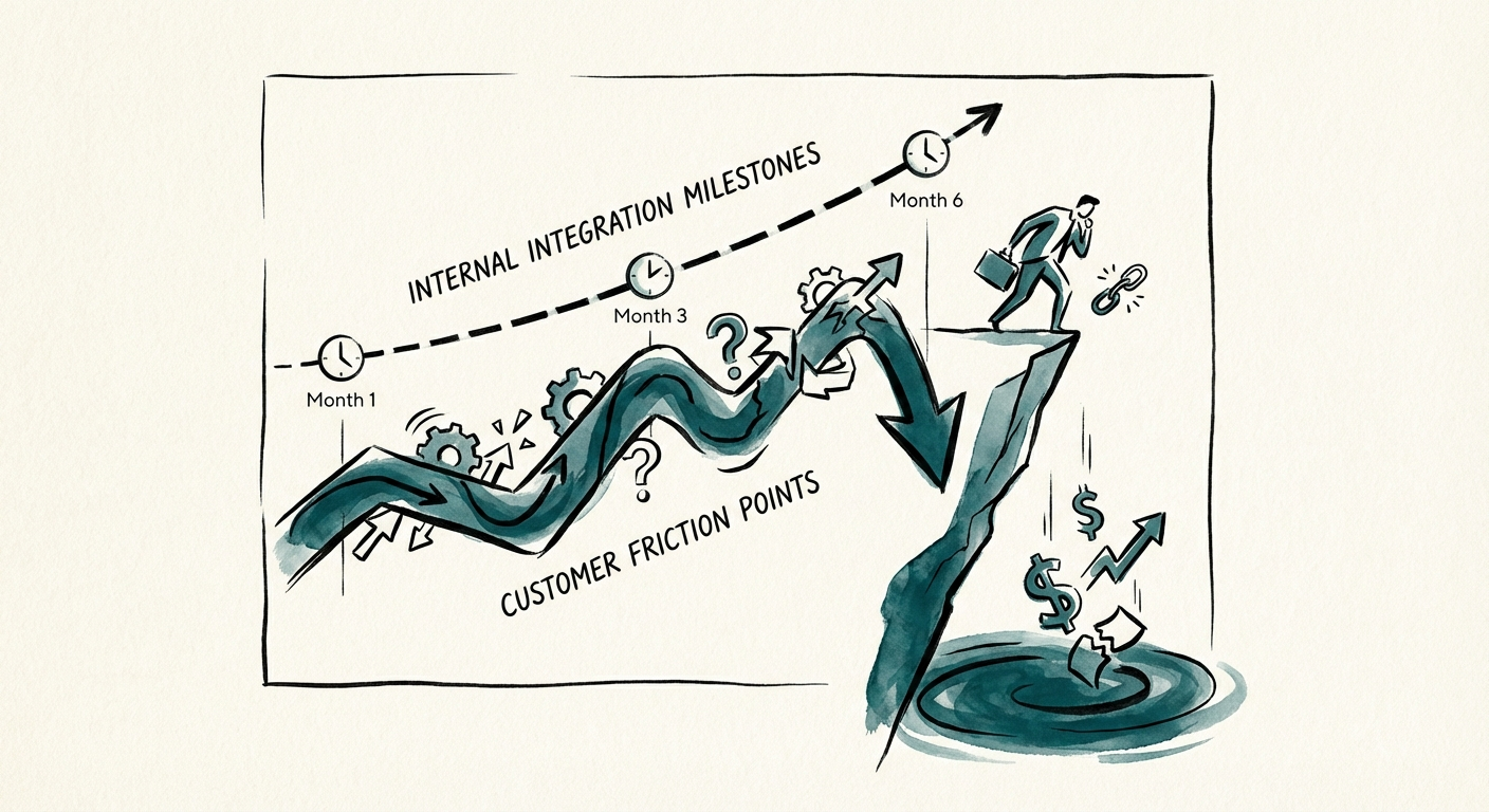 Diagram comparing internal integration timelines vs customer friction points