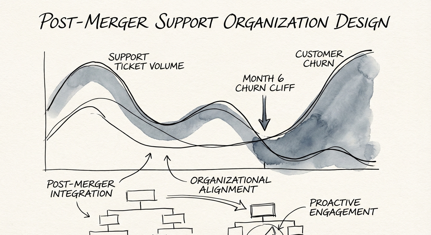Chart illustrating the 'Month 6 Churn Cliff' relative to support ticket volume spikes