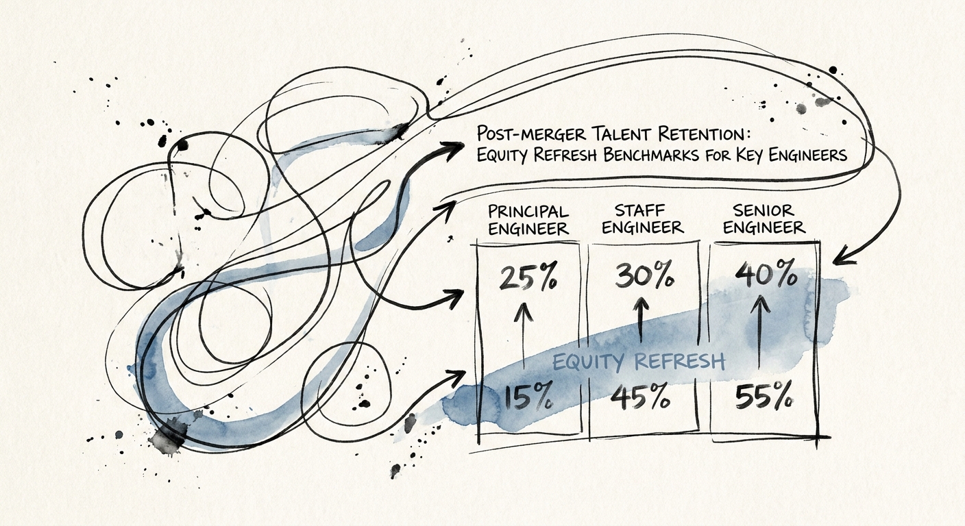 Chart detailing equity refresh percentage benchmarks for principal, staff, and senior engineers