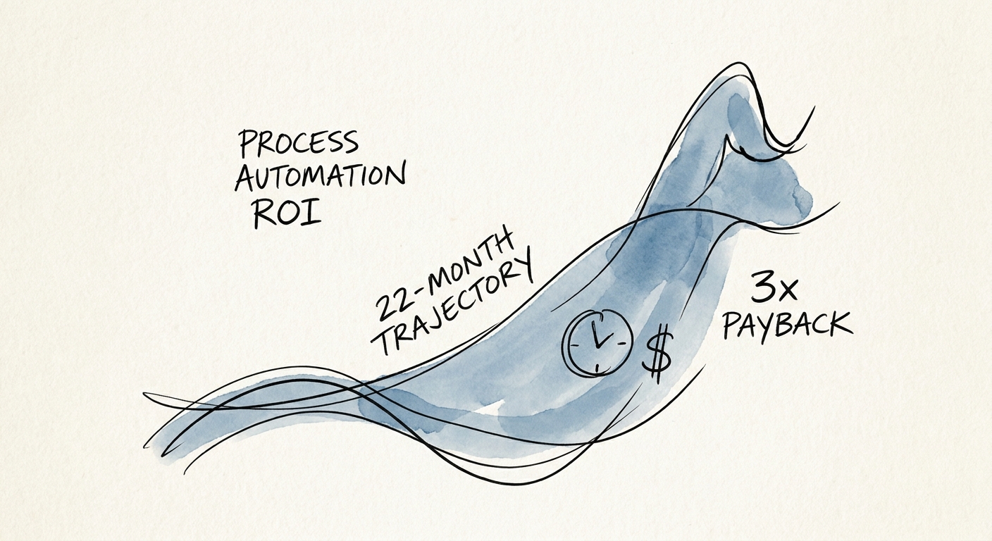 Process automation ROI timeline showing the 22-month trajectory to 3x payback for scaling B2B companies.