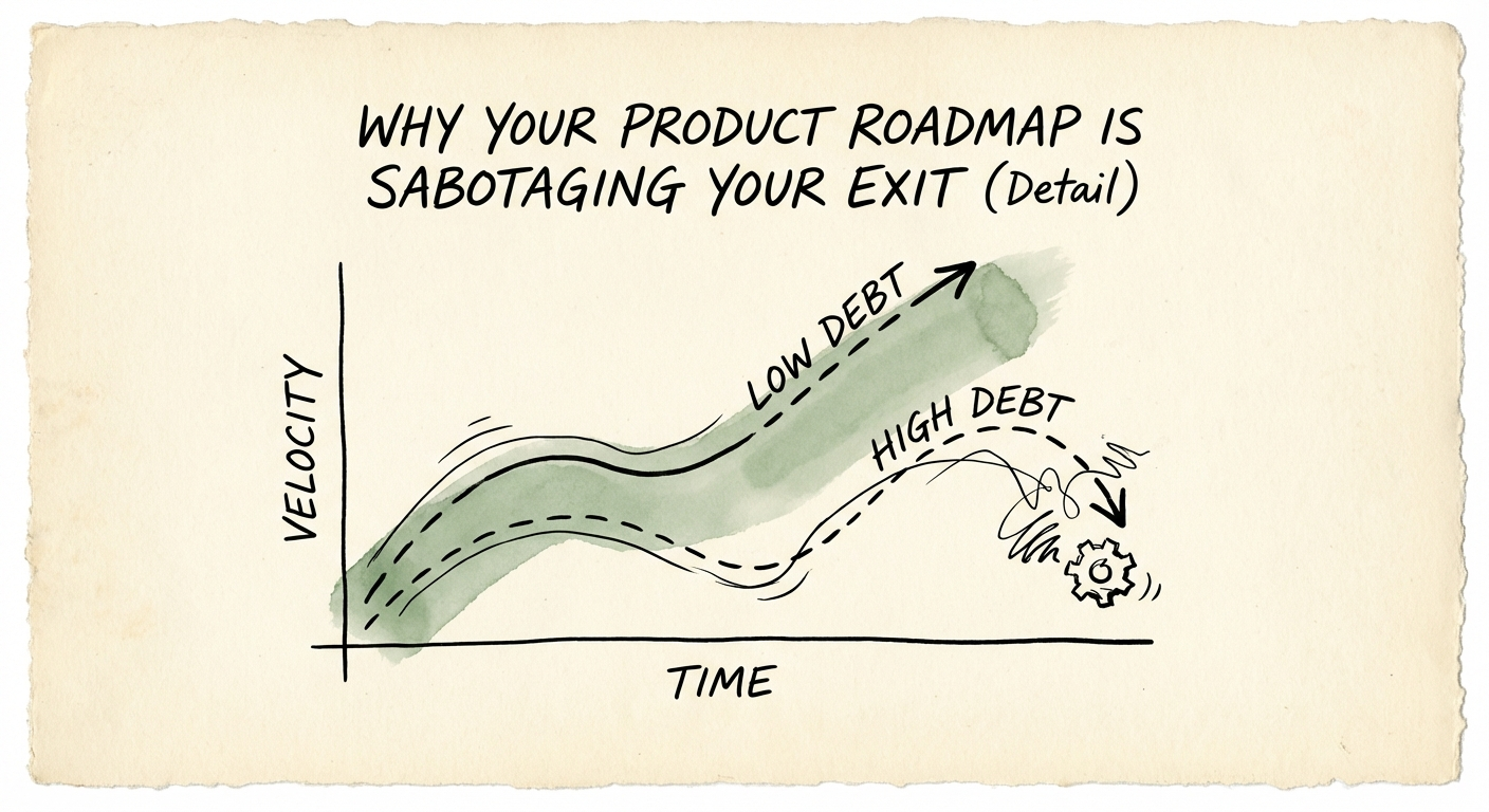 Chart comparing engineering velocity in high-debt vs low-debt companies.