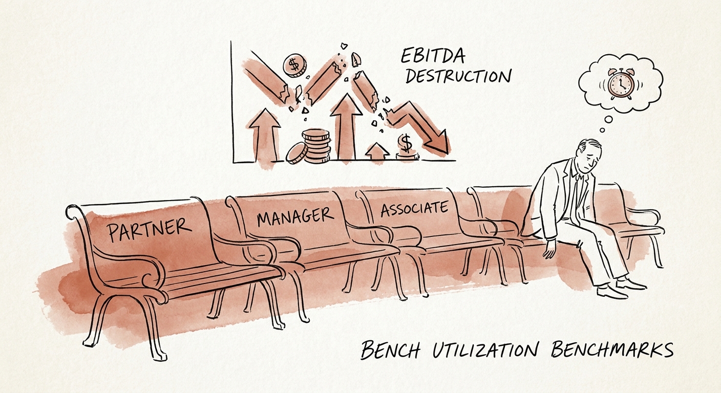 Financial model illustrating the EBITDA destruction caused by professional services burnout and high utilization.